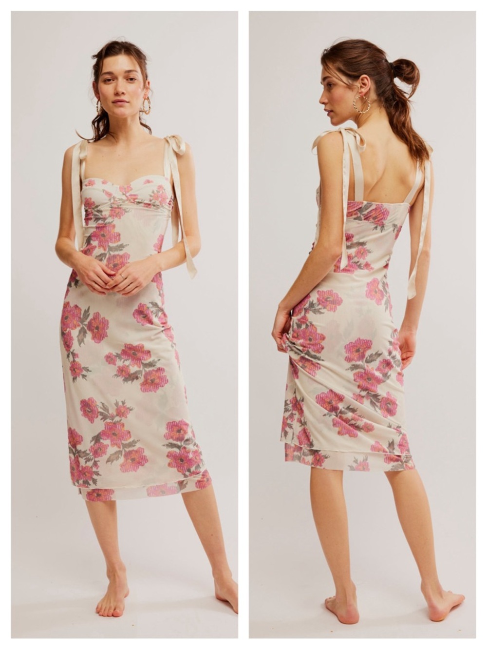 Free People Got Glam Printed Mesh Slip Dress Tea Combo XS